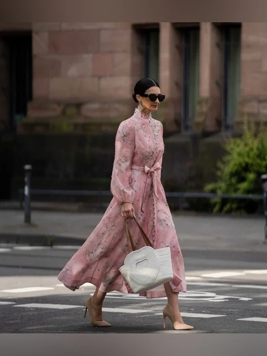 Pink Floral Tie-Waist Long Dress S/M - Picture 4 of 6